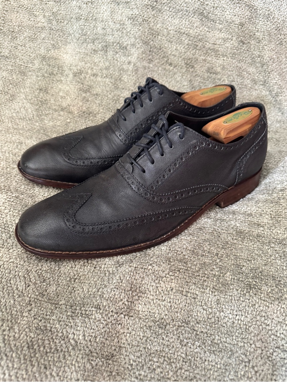 Cole Haan Black Leather Wingtip Derby Oxfords